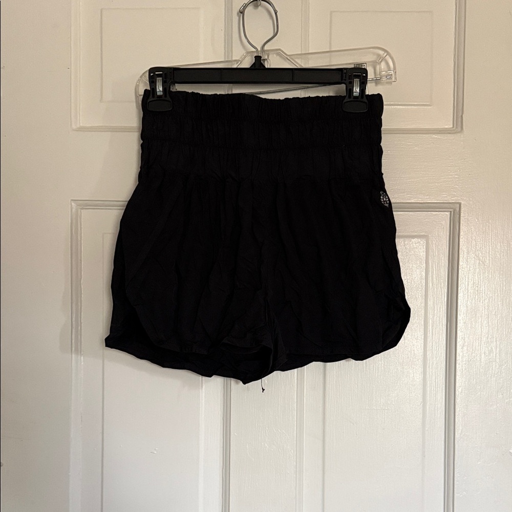 FP Movement by Free People Black Smocked High-Waist Athletic Shorts